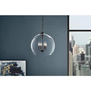 Kingsley 16 in. 4-Light Matte Black Pendant Light Fixture with Clear Glass Shade