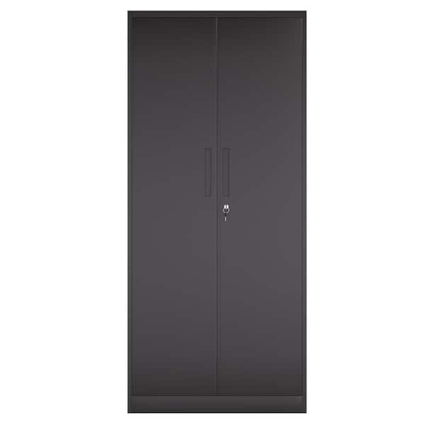 Lorvaris 35.43 in. W x 70.05 in. H x 17.72 in. D Metal Garage Freestanding Cabinet in Black with Lock Doors and Shelves