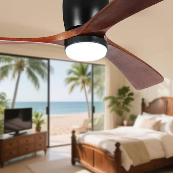 52 in. Smart Indoor Black Ceiling Fan with LED Light and App Remote Control 3-Colors Adjustable and Reversible DC Motor