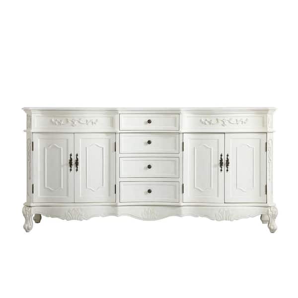 Unbranded Timeless Home 72 in. W x 21 in. D x 36 in. H Double Bathroom Vanity in Antique White with White Marble and White Basin