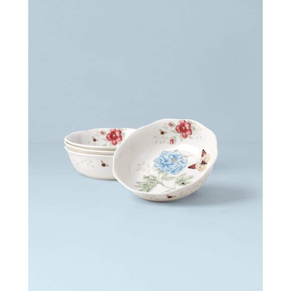 White Floral Ceramic Soup Bowls, Set of 4