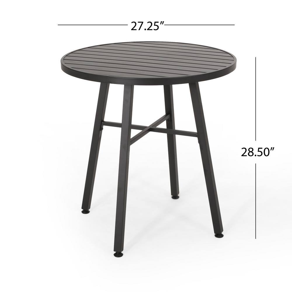 Matte Black and Beige Iron 3-Piece Outdoor Bistro Set with Cushions