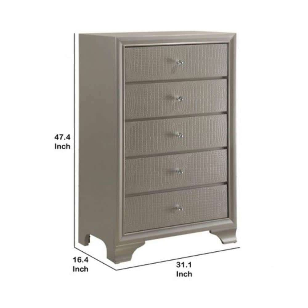 Black Vertical 5-Drawer Chest with Decorative Knobs