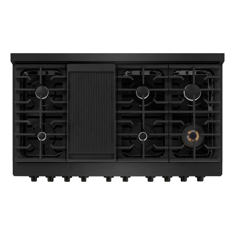 48" Black Stainless Steel Dual Fuel Convection Range with 8 Burners