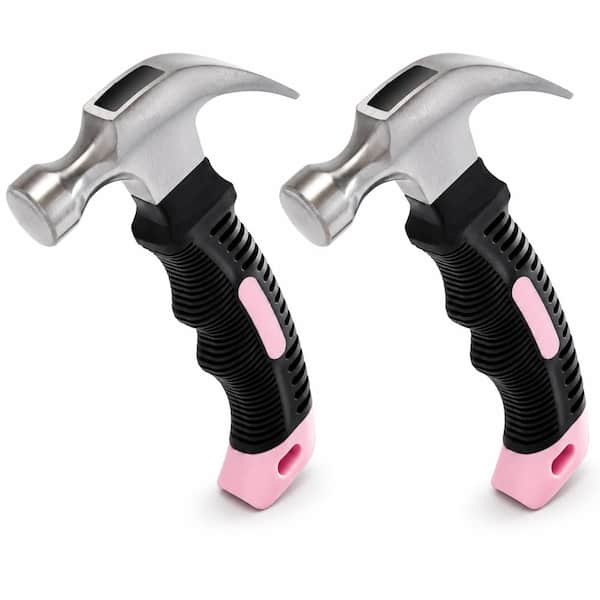 Pink 8 oz Claw Hammers for Picture Hanging Nails and Drywall Anchors with Shock Absorbing Non Slip Handles 2 Pack