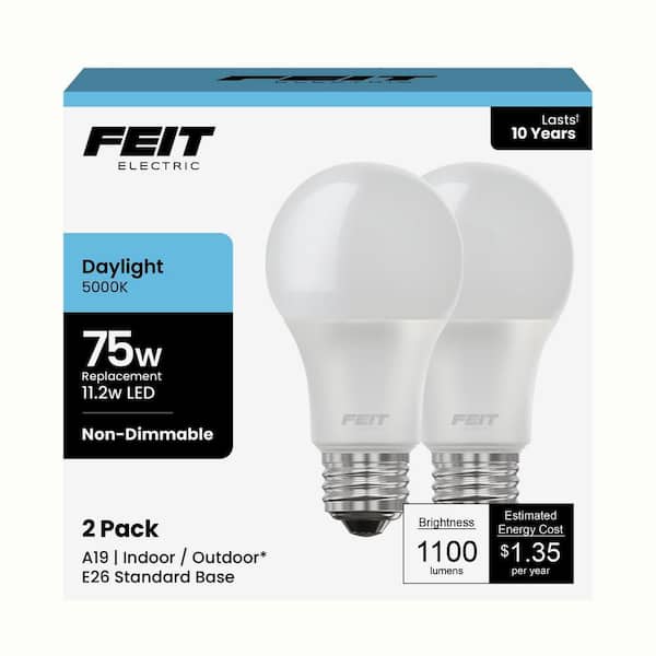 75-Watt Equivalent A19 Non-Dimmable General Purpose E26 Medium Base LED Light Bulb, Daylight 5000K (12-Pack)