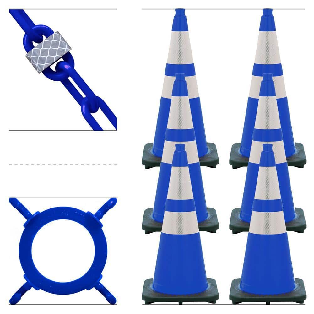 Mr. Chain JBC Revolution Series Traffic Cones – 28-Inch White Cones, Pack Of 6, UV Resistant, Recycled Base (97501-6A)