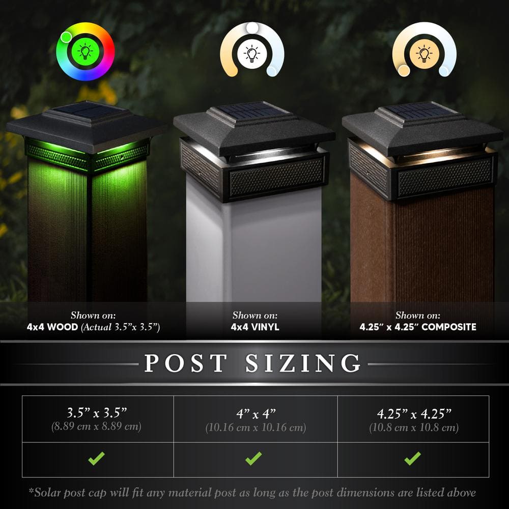 Black Aluminum Solar LED Post Cap Light, 6" x 6"
