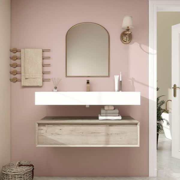 Alysa 42 in. W. x 20 in. D x 23 in. H Single Sink Floating Bath Vanity in Light Oak with White Acrylic Top