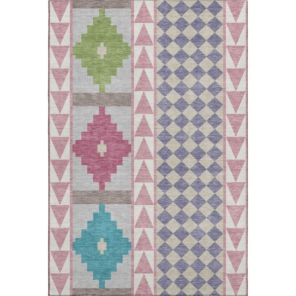 Mayfield Premium Machine Washable Abstract AMF2522 Pink 3 ft. x 5 ft. Area Rug