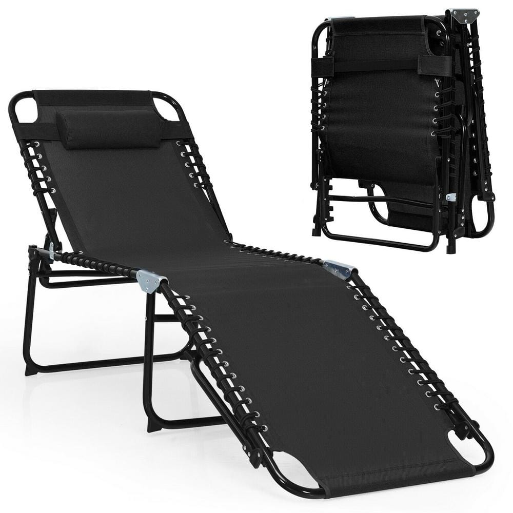 Foldable Recline Outdoor Chaise Lounge with Adjustable Backrest and Footrest in Black (1-Pack) price history on PriceWatchPro
