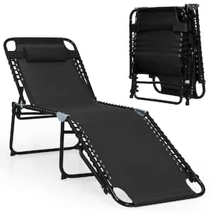 Folding Textilene Outdoor Chaise Lounge with Adjustable Back in Black (1-Pack)