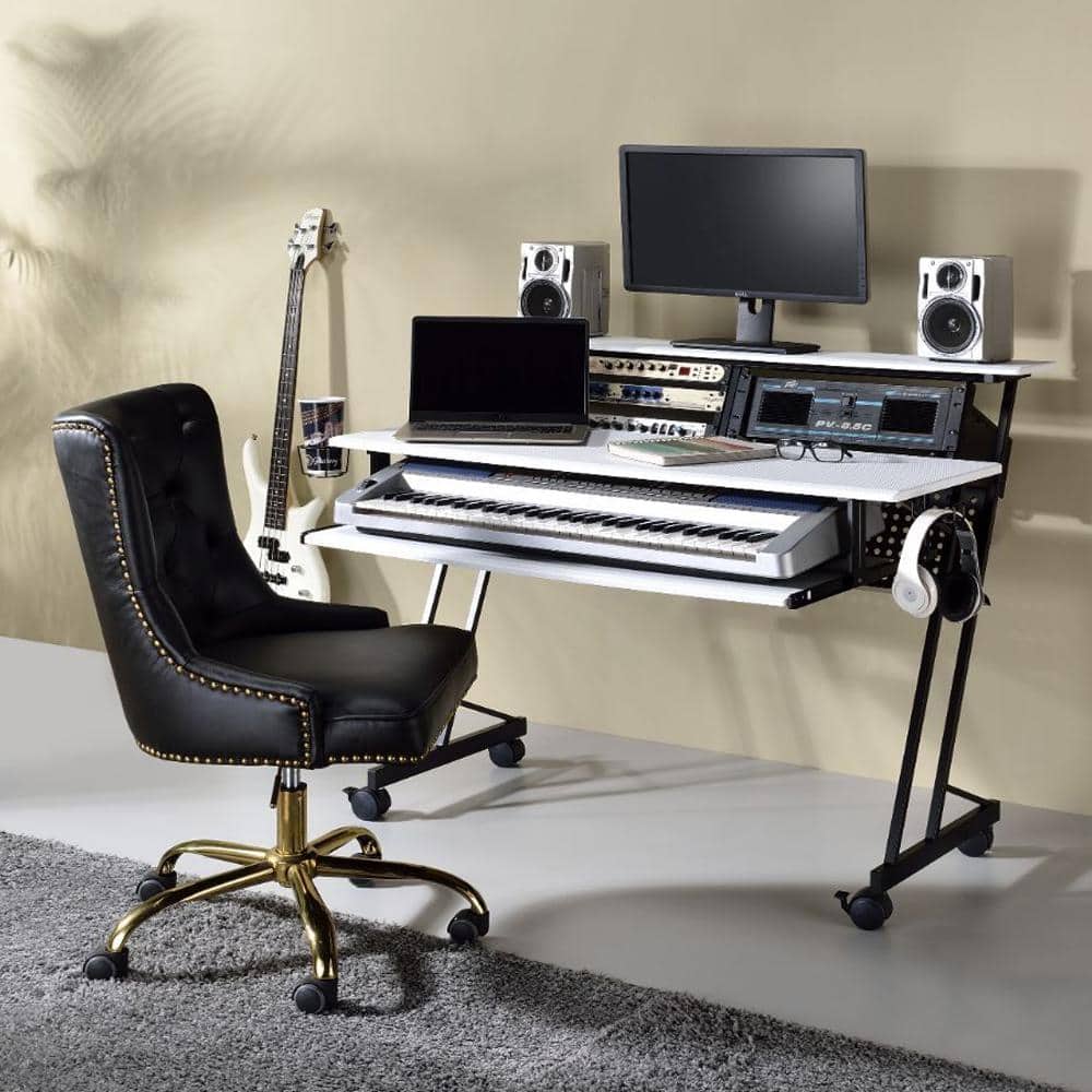 Suitor 53'' White Wood Music Studio Desk with Keyboard Tray