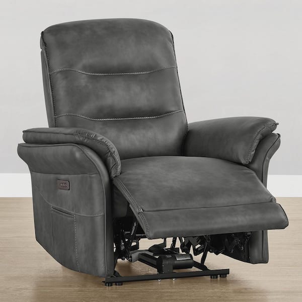 Yara Grey Dual Motor Zero Gravity Power Recliner with Flared Armrest, USB&Type C Charging Ports for Livingroom