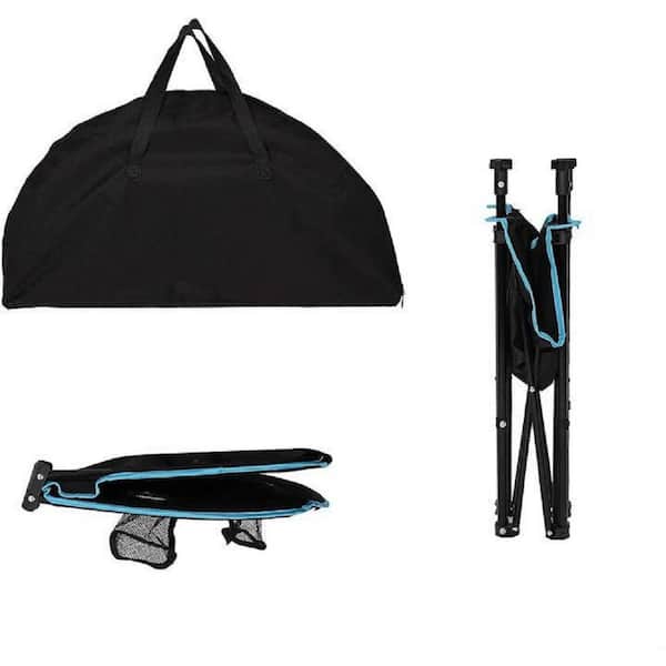 Folding Black Steel Camping Picnic Collapsible Round Table with 4 Cup Holders and Carry Bag