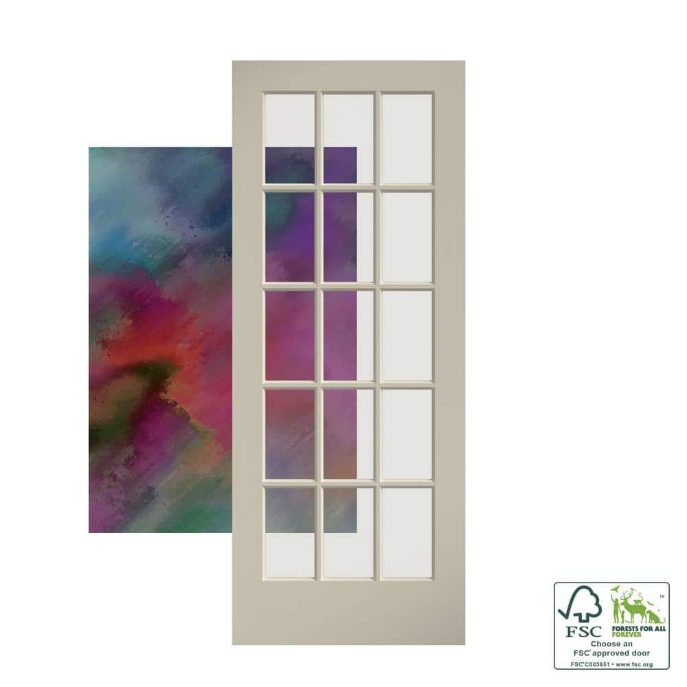 30" x 80" White Pine 15-Lite French Door with Clear Glass