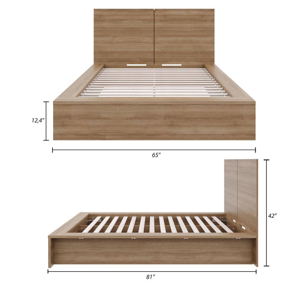 Light Brown Oak Full Platform Bed with Headboard