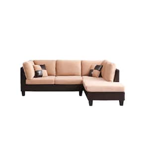 Edward 2-Piece Tan Microfiber 3-Seater L-Shaped Sectional Sofa with Removable Cushions