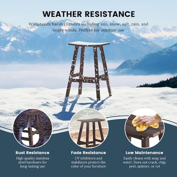 Franklin Dark Brown 29 in. Poly HDPE Fade Resistant Outdoor Patio Saddle Seat Pub Height Bar Stool (Set of 2)