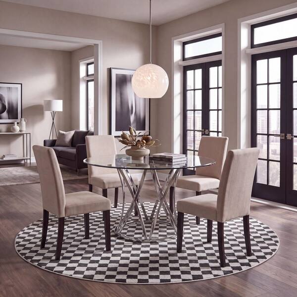 Lunara 7 ft. x 7 ft. Black/Ivory Check Round Rug