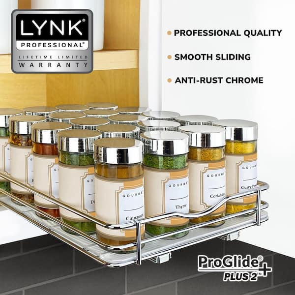 Lynk Professional 8-1/4 in. Wide Silver Chrome Slide Out Spice Rack Pull Out Cabinet Organizer