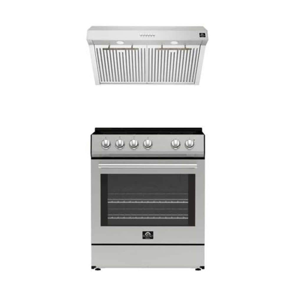 Forno Premium 2-Piece Kitchen Bundle - Leonardo Espresso 30 in. Stainless Steel Range, 30 in. Stainless Steel Range Hood