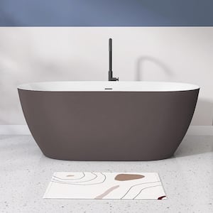 59 in. x 30 in. Free Standing Tub Oval Freestanding Soaking Bathtubs Flatbottom Stand Alone Soaker Tub in Matte Gray