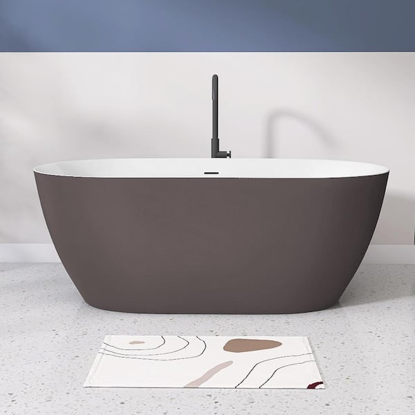 NTQ 59 in. x 30 in. Free Standing Tub Oval Freestanding Soaking Bathtubs Flatbottom Stand Alone Soaker Tub in Matte Gray
