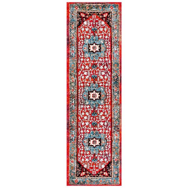 Vintage Hamadan 2 ft. x 8 ft. Blue/Red Medallion Ornate Runner Rug