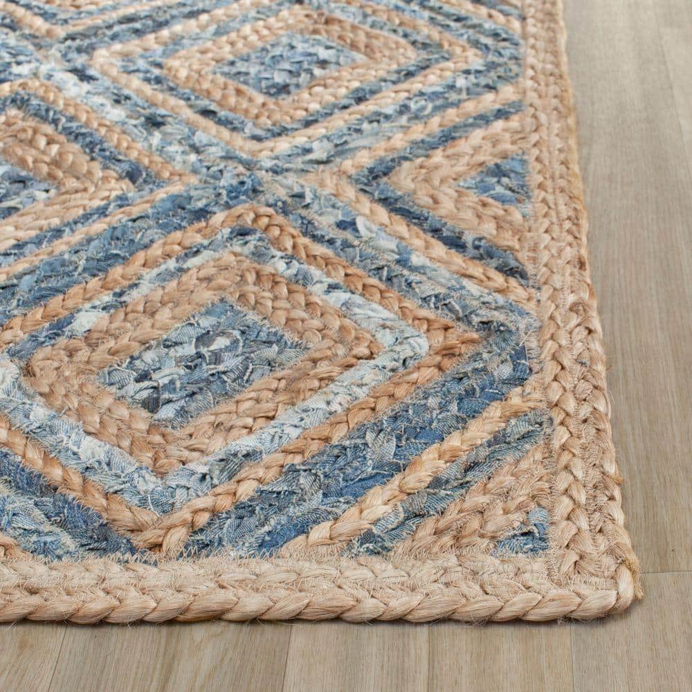 Handmade Natural Blue Geometric Wool 8' x 10' Area Rug