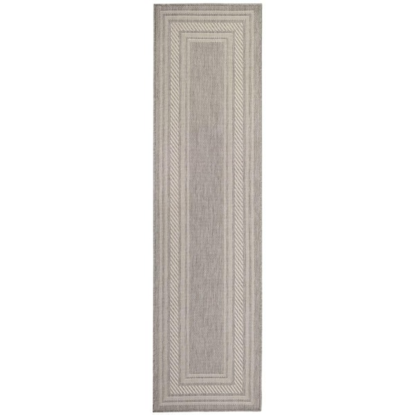 Nourison Horizon Grey 2 ft. x 6 ft. Indoor/Outdoor Bordered Contemporary Runner Area Rug