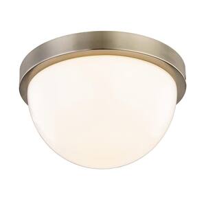 Luna 40-Watt Equivalence Satin Nickel Integrated LED Dome Flush Mount with Glass Shade