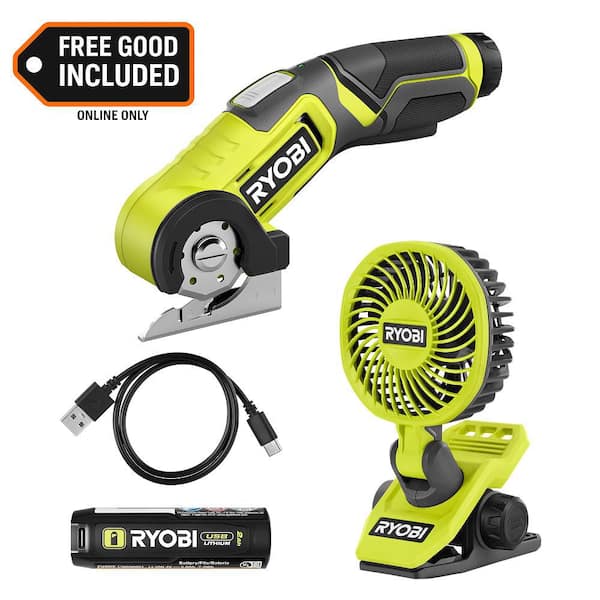 USB Lithium Power Cutter Kit with 2.0 Ah USB Lithium Battery, Charging Cable with USB Lithium Cordless Clamp Fan