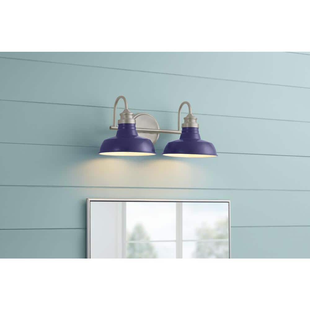 Elmcroft 18.25 in. 2-Light Brushed Nickel Farmhouse Vanity with Cobalt Blue Metal Shades price history on PriceWatchPro