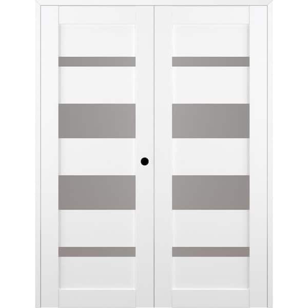 Belldinni Mirella 36 in. x 80 in. Left Handed Active 4-Lite Frosted Glass Bianco Noble Wood Composite Double Prehung French Door