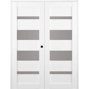 Mirella 48 in. x 80 in. Left Handed Active 4-Lite Frosted Glass Bianco Noble Wood Composite Double Prehung French Door