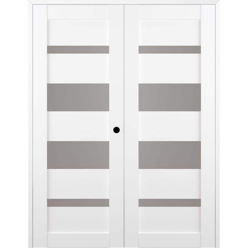 Mirella 60 in. x 80 in. Left Handed Active 4-Lite Frosted Glass Bianco Noble Wood Composite Double Prehung French Door price history on PriceWatchPro