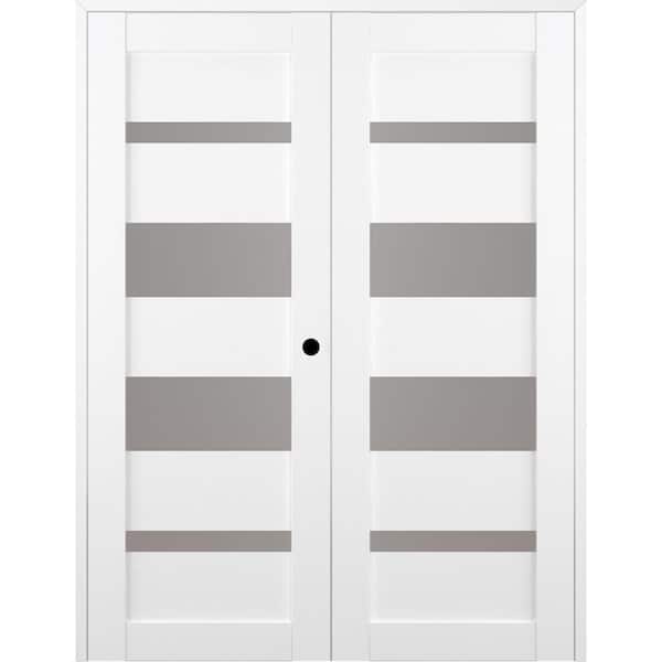 Belldinni Mirella 72 in. x 80 in. Left Handed Active 4-Lite Frosted Glass Bianco Noble Wood Composite Double Prehung French Door