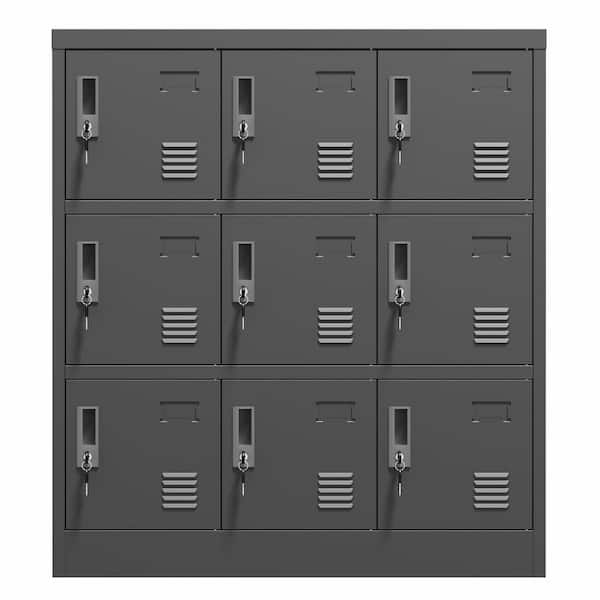 35.4 in. W x 15.7 in. D x 39.4 in. H Black 9 Door Metal Storage Locker Cabinet w/Card Slot for Gym Office,Linen Cabinet
