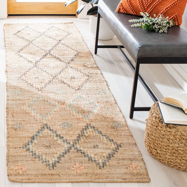 Kilim Natural/Blue 2 ft. x 9 ft. Geometric Runner Rug