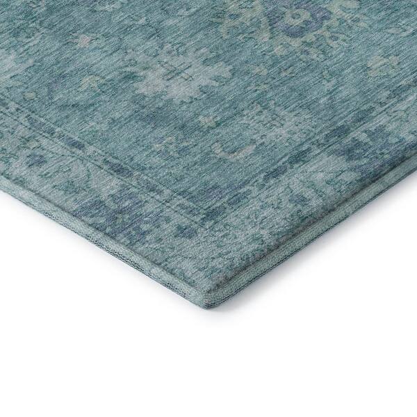 Mayfield Premium Machine Washable Abstract AMF2051 Teal 2 ft. x 7 ft. Runner Rug
