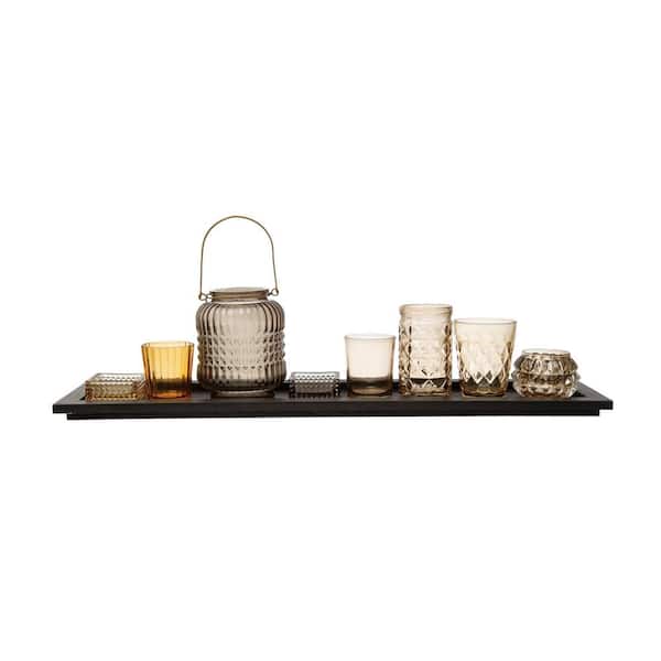 Storied Home Multicolor Embossed Glass Votive Holders on Wood Tray, Set of 8