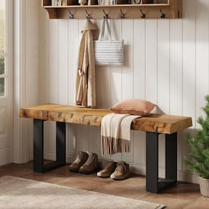 47 in. Brown Solid Wood Dining Bench End of Bed Bench Narrow Long Bench with Metal Base for Entryway, Hallway