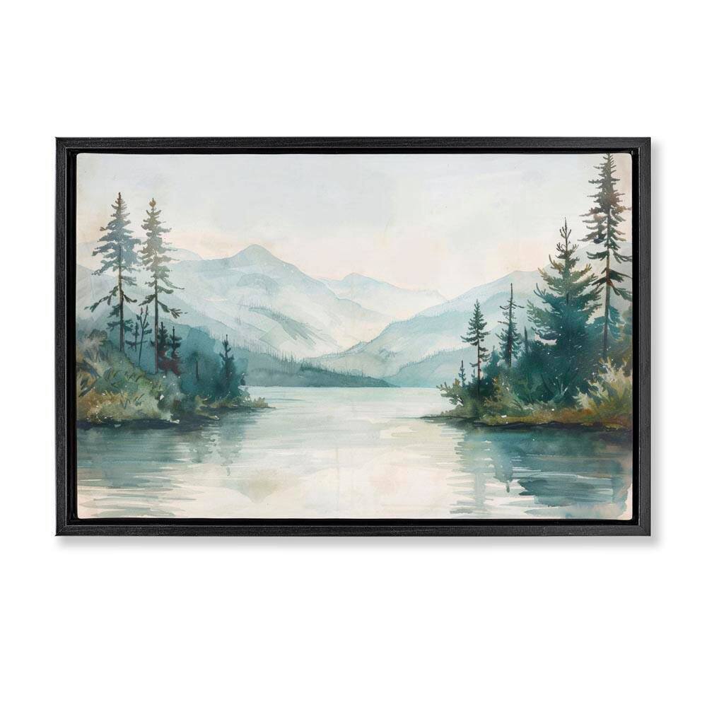 Mountain Lake in Springtime by LSR Design Studio Black Floater Frame Nature Graphic Art Print 21 in. x 31 in. price history on PriceWatchPro