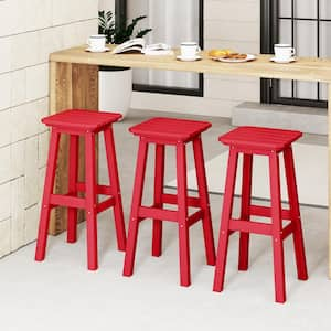 Laguna 29 in. HDPE Plastic All Weather Backless Square Seat Bar Height Outdoor Bar Stool in Red, (Set of 3)