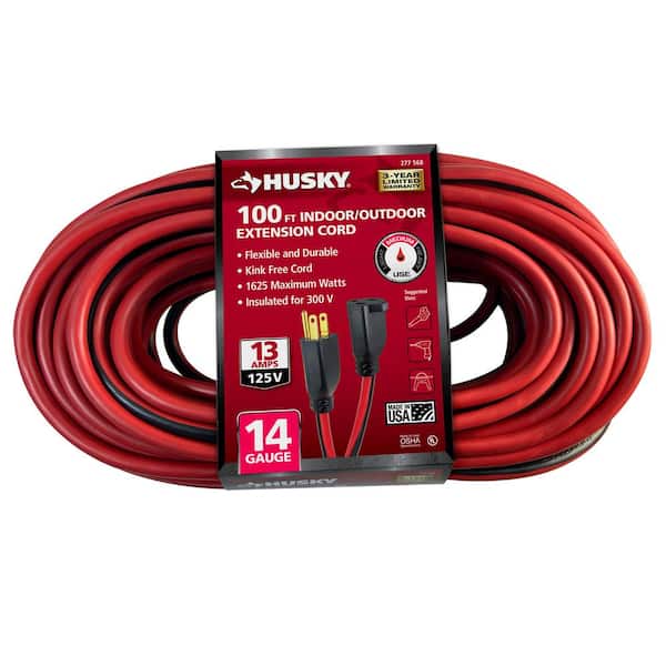 Husky 100 ft. 14/3 Medium Duty Indoor/Outdoor Extension Cord, Red/Black