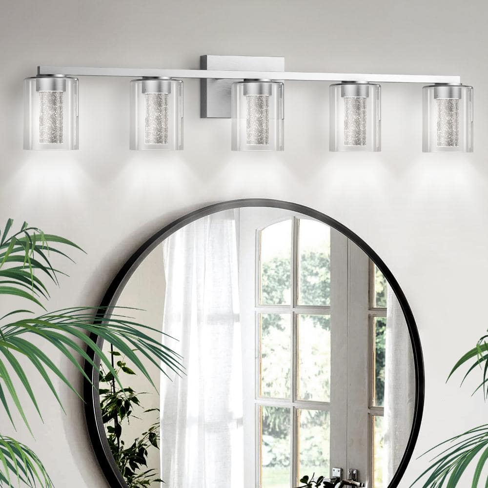 33 in. 5-Light Modern Brushed Nickel LED Bathroom Vanity Light with Crystal Bulbs and 5CCT Dimmable price history on PriceWatchPro