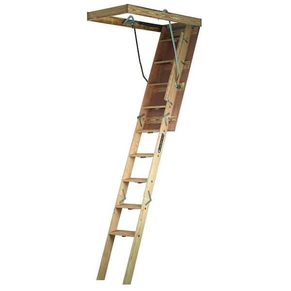 Louisville Ladder Champion Series 7 ft. - 8 ft. 9 in., 22.5 in. x 54 in. Wood Attic Ladder with 300 lbs. Maximum Load Capacity