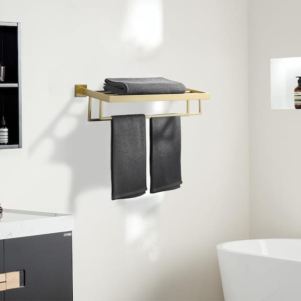 24-Inch Stainless Steel Wall Mounted Towel Rack with Double Towel Bars for Bathroom in Brushed Gold