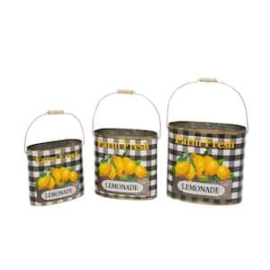 Assorted Metal Nesting "Farm Fresh Lemonade" Decorative Buckets, Set of 3